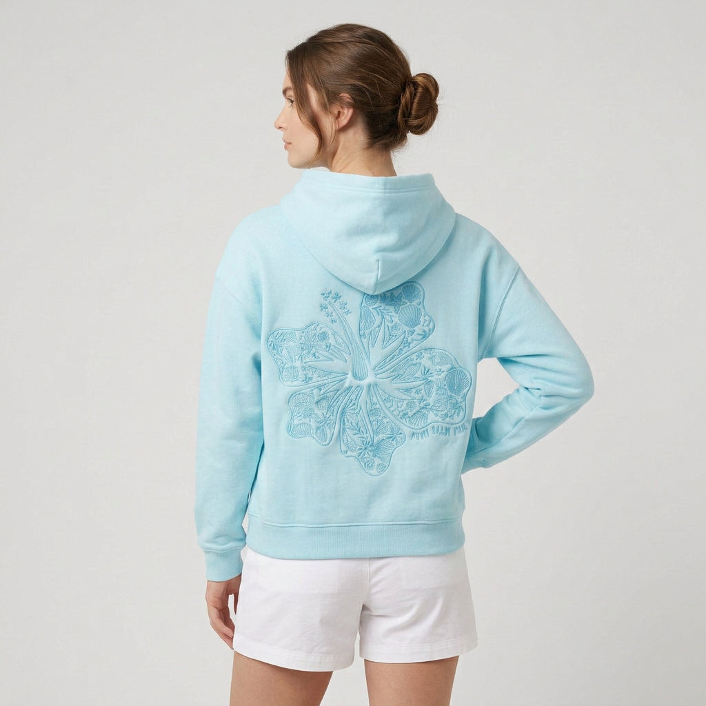 Sweat à Capuche Brodé Motif Tropical Coupe Décontractée en Coton pour Femme