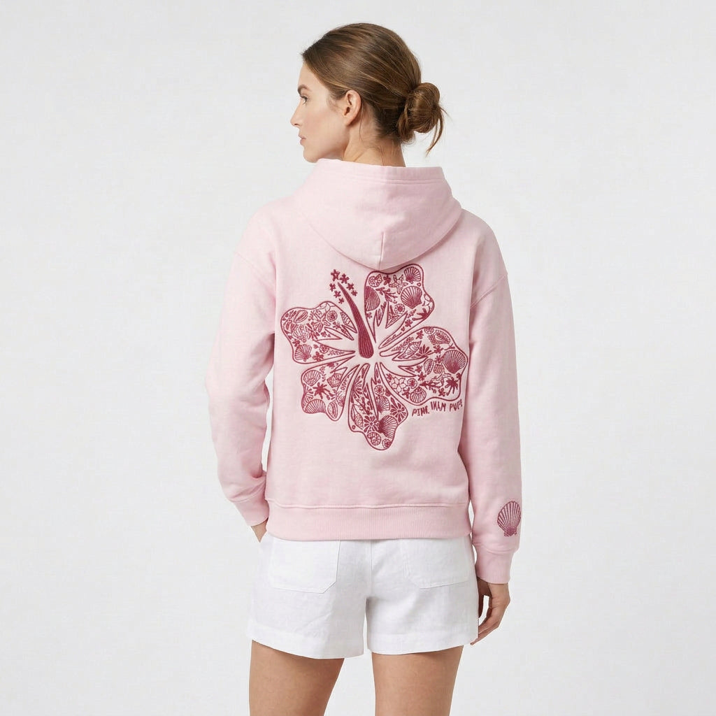 Sweat à Capuche Brodé Motif Tropical Coupe Décontractée en Coton pour Femme