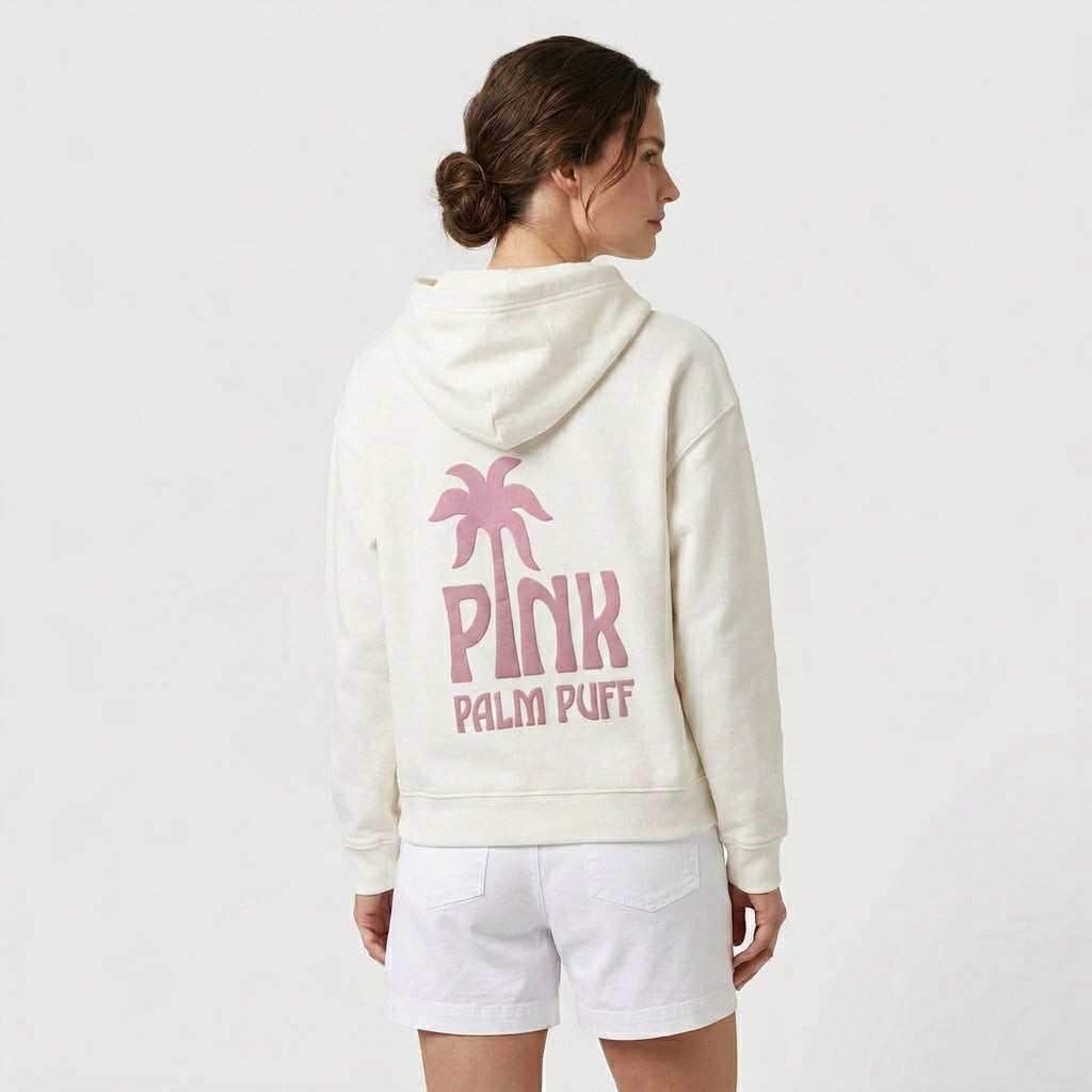 Sweat à Capuche Brodé Motif Tropical Coupe Décontractée en Coton pour Femme