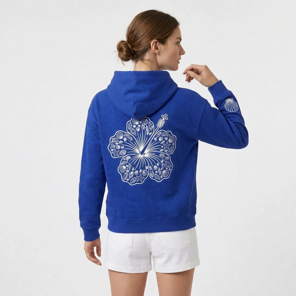 Sweat à Capuche Brodé Motif Tropical Coupe Décontractée en Coton pour Femme