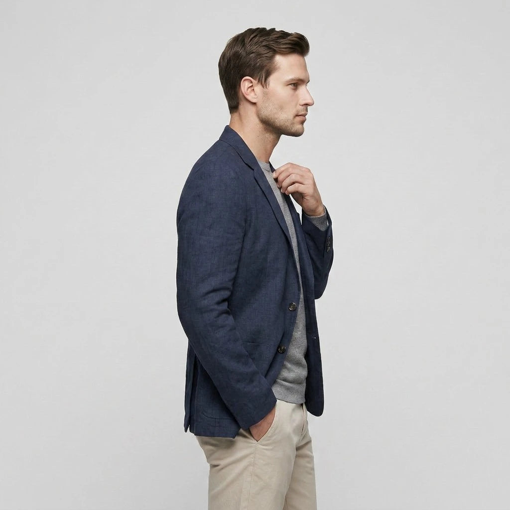 Men's Notched Lapel Structured Fit Linen Blend Blazer