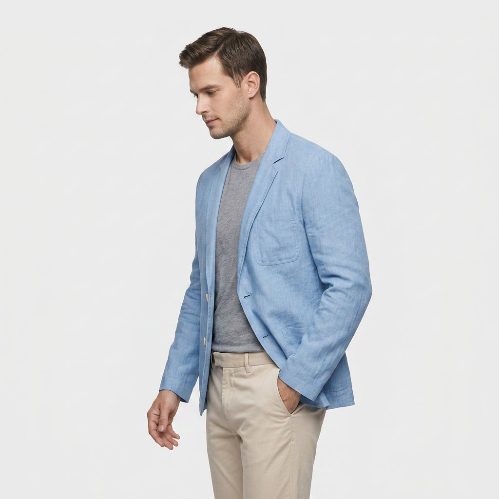 Men's Notched Lapel Structured Fit Linen Blend Blazer