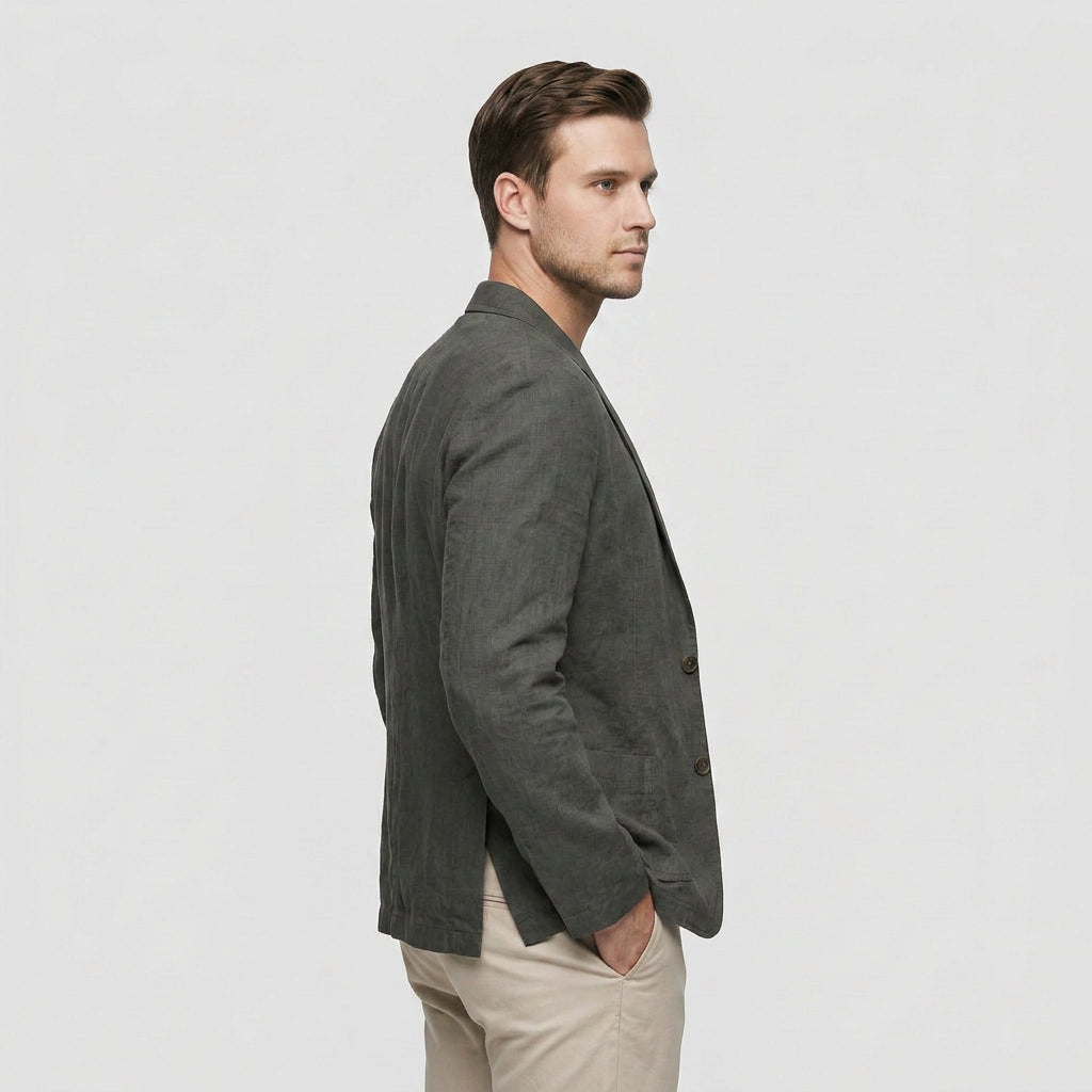 Men's Notched Lapel Structured Fit Linen Blend Blazer