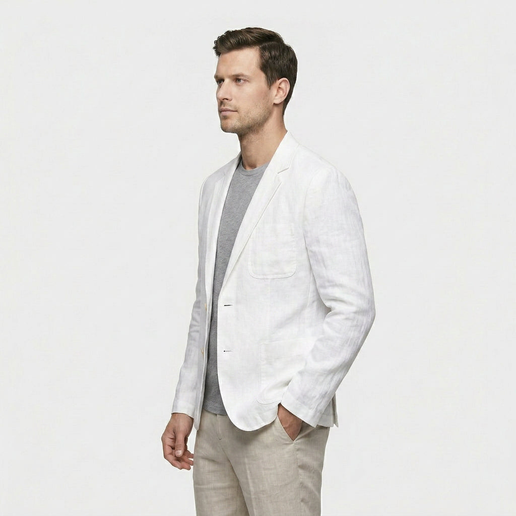 Men's Notched Lapel Structured Fit Linen Blend Blazer
