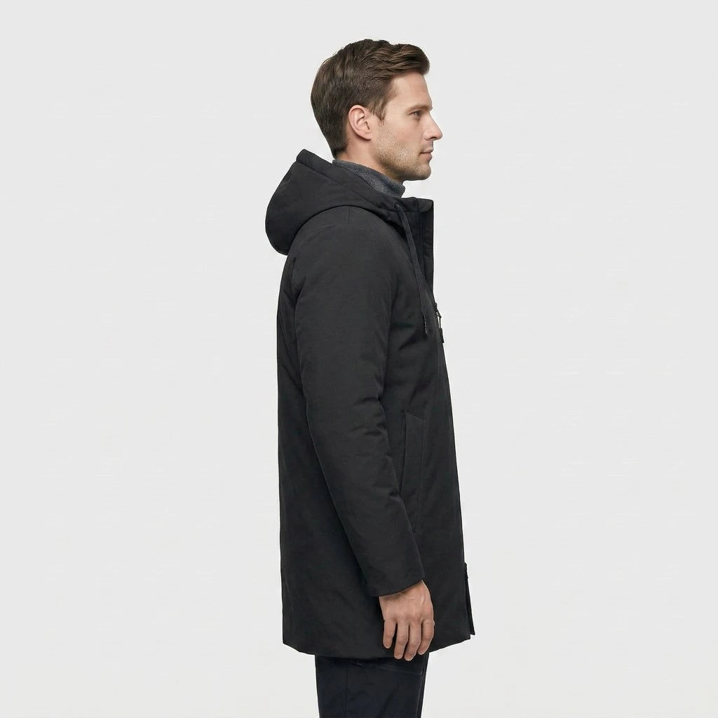 Manteau Matelassé Mi-Long à Capuche Zip Moderne pour Homme