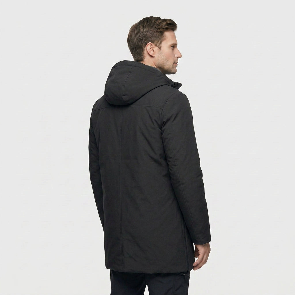 Manteau Matelassé Mi-Long à Capuche Zip Moderne pour Homme