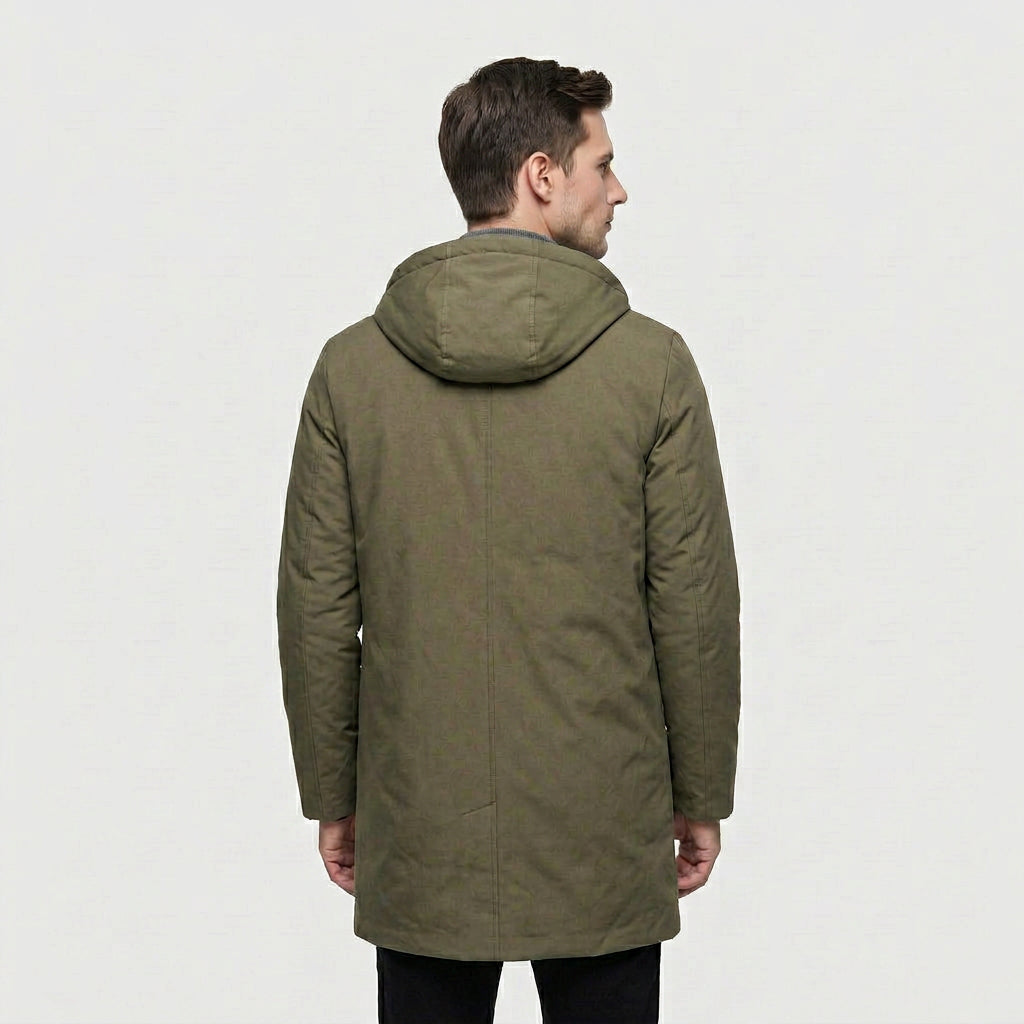 Manteau Matelassé Mi-Long à Capuche Zip Moderne pour Homme