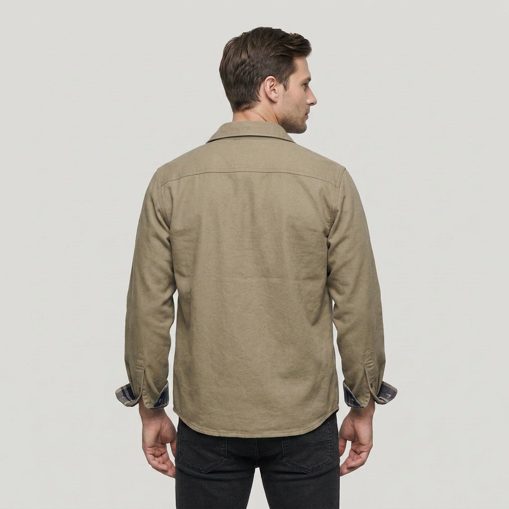 Men's Waxed Flannel-Lined Bomber Jacket with Chest Pockets