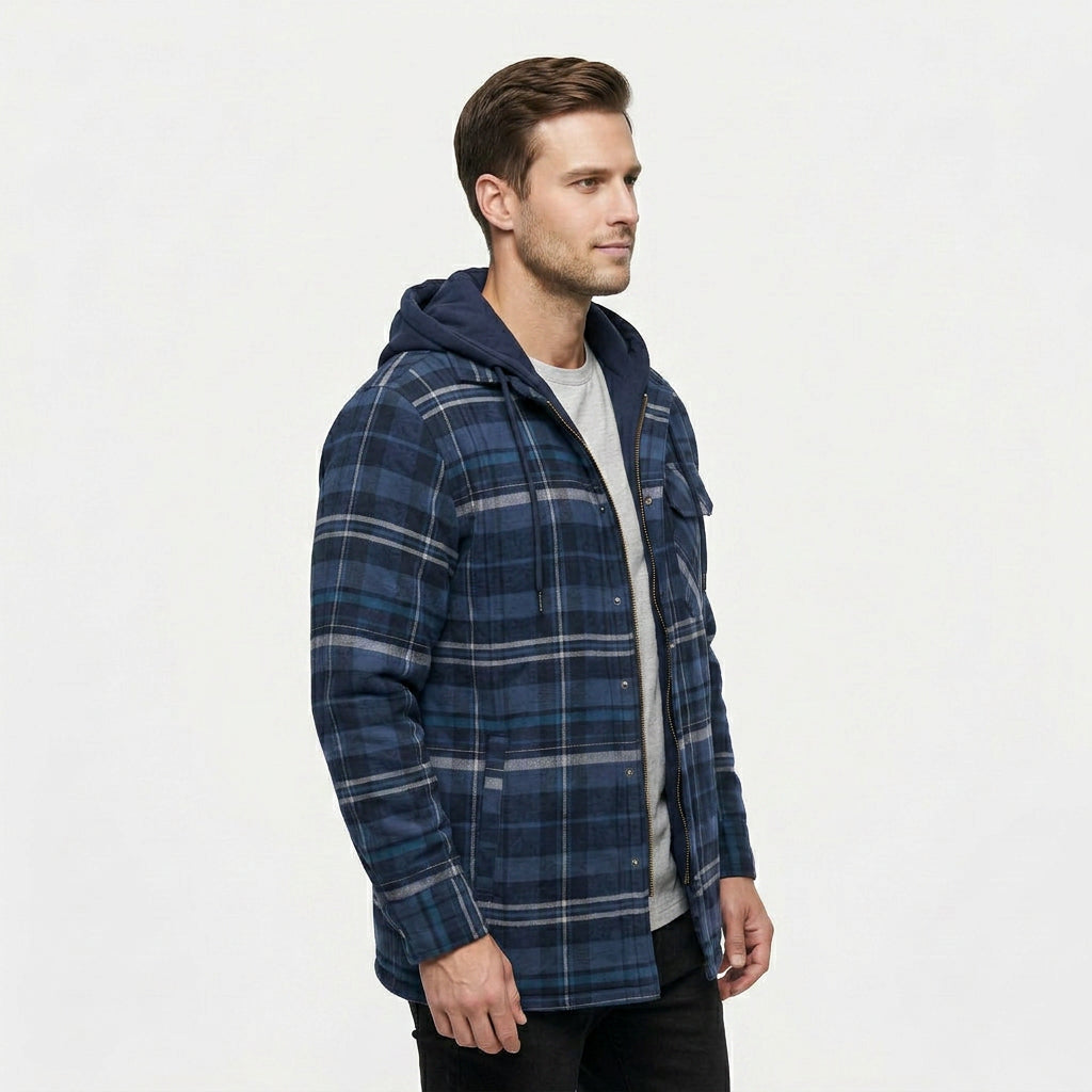 Veste Bomber à Carreaux Capuche Doublure Matelassée pour Homme