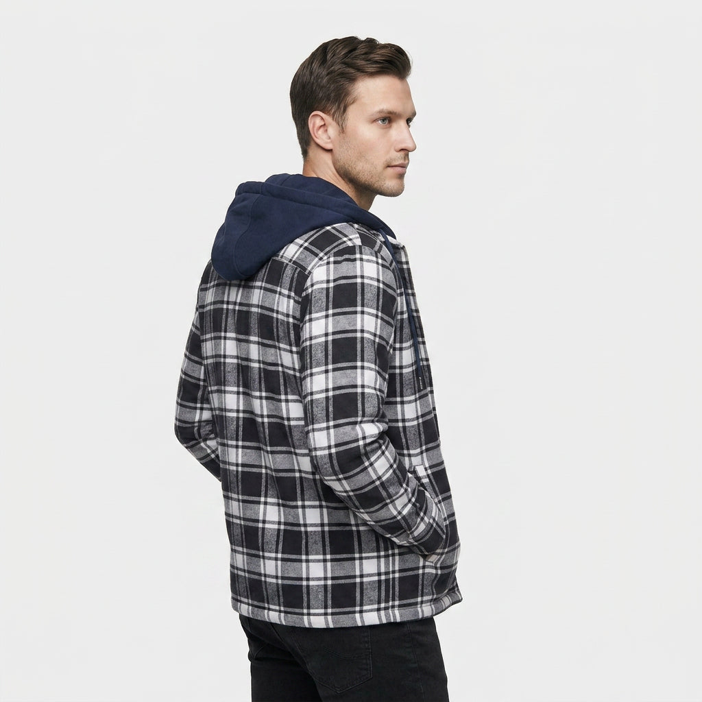 Veste Bomber à Carreaux Capuche Doublure Matelassée pour Homme