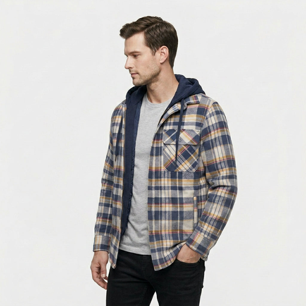 Veste Bomber à Carreaux Capuche Doublure Matelassée pour Homme