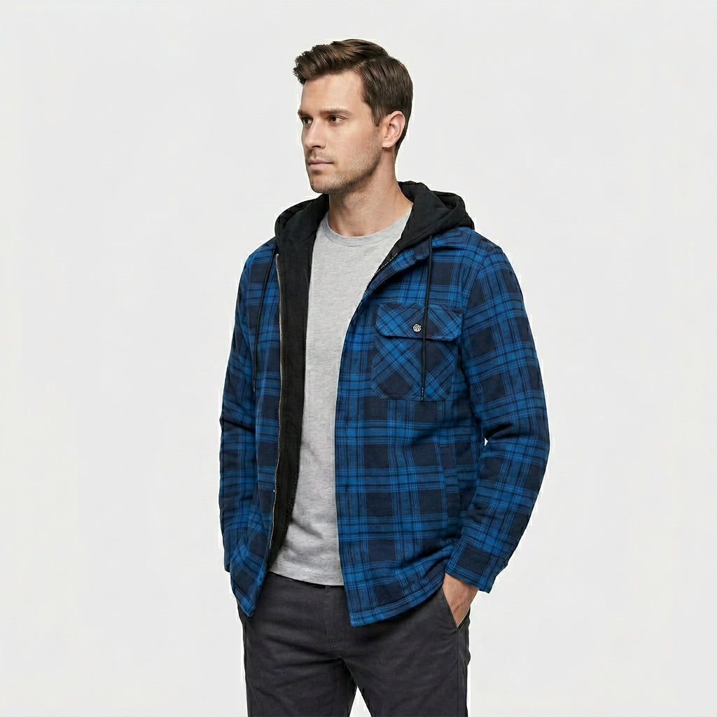 Veste Bomber à Carreaux Capuche Doublure Matelassée pour Homme