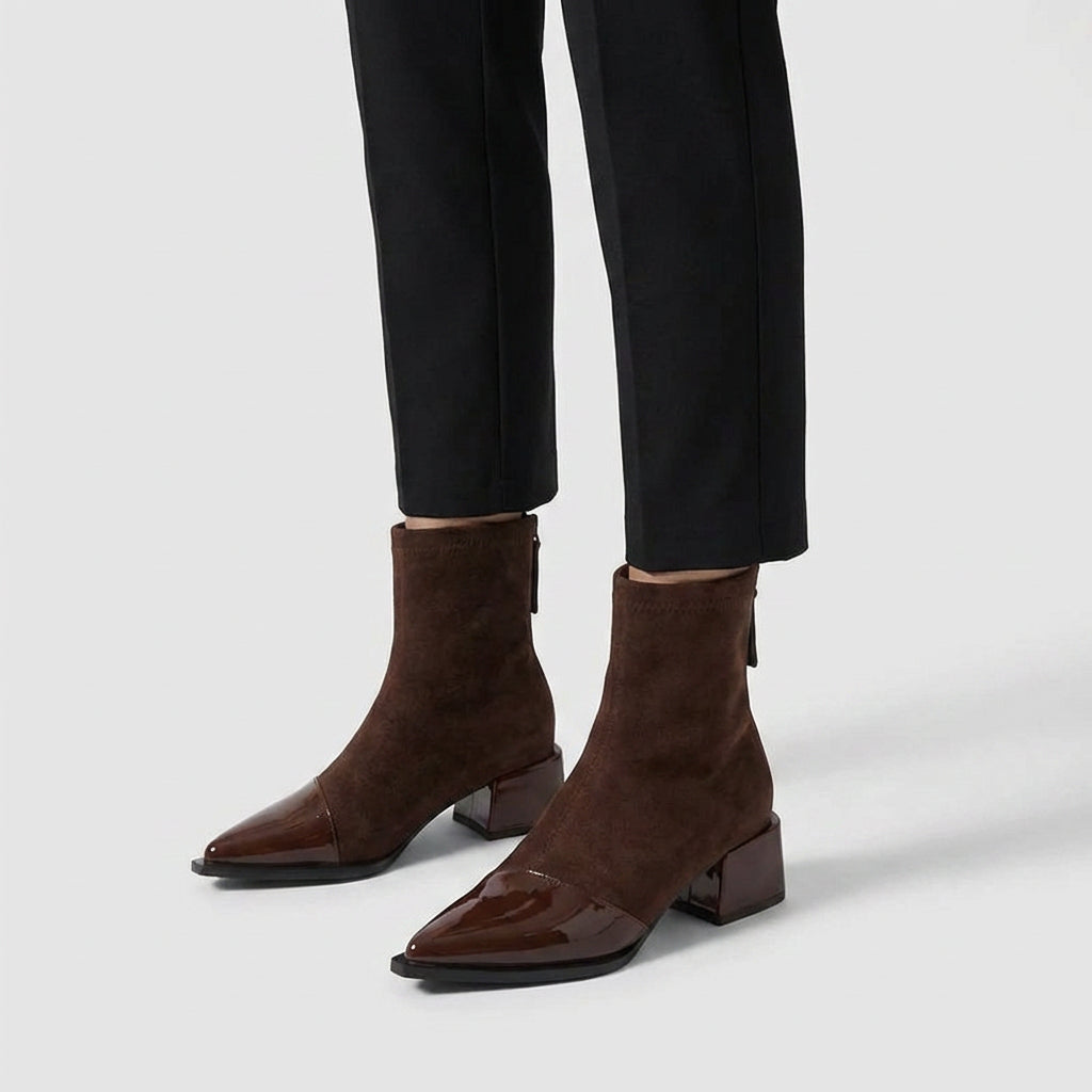 Bottines Daim Bout Pointu Talon Bloc pour Femme