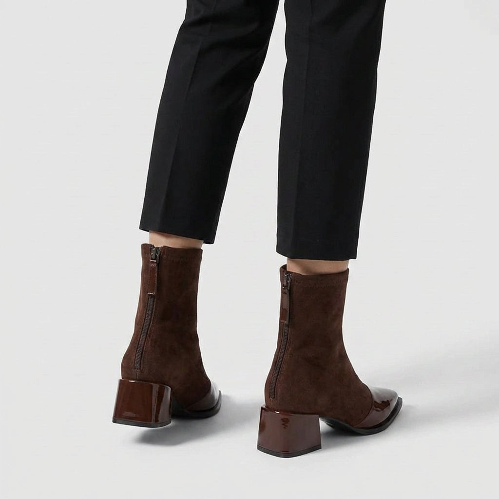 Bottines Daim Bout Pointu Talon Bloc pour Femme