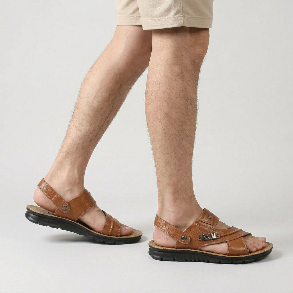 Sandales Cuir Brides Croisées Bout Ouvert pour Homme