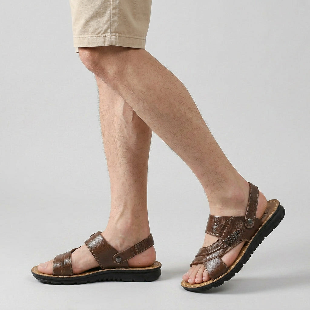 Sandales Cuir Brides Croisées Bout Ouvert pour Homme