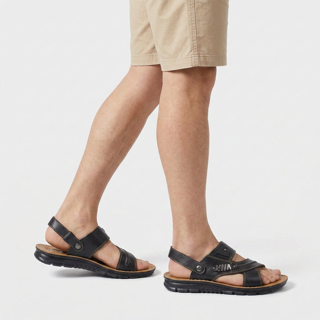 Sandales Cuir Brides Croisées Bout Ouvert pour Homme