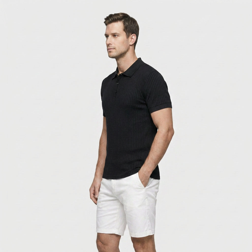 Polo Maille Côtelée Manches Courtes Coupe Ajustée pour Homme