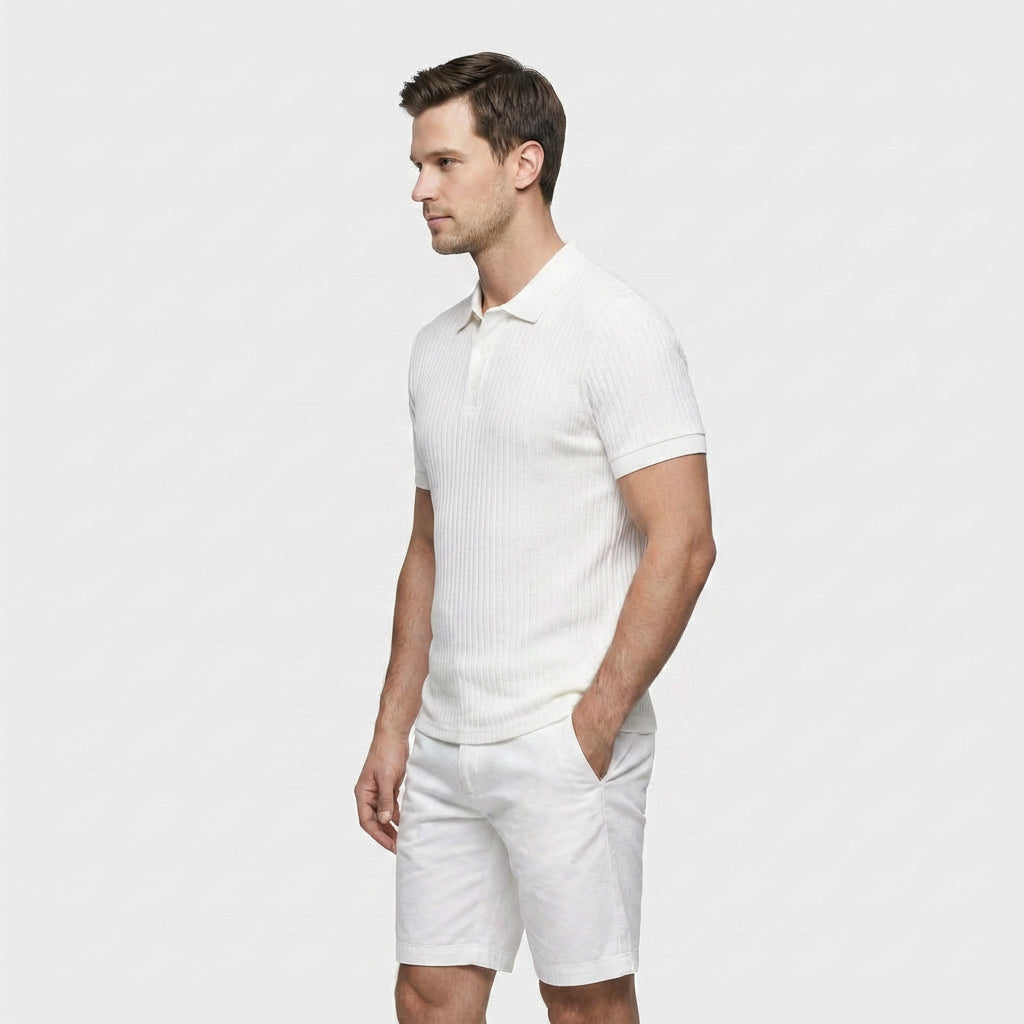 Polo Maille Côtelée Manches Courtes Coupe Ajustée pour Homme