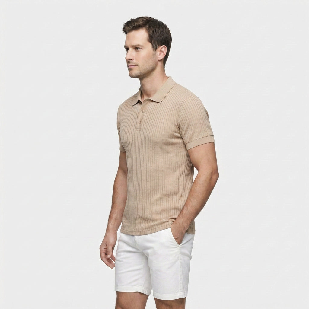 Polo Maille Côtelée Manches Courtes Coupe Ajustée pour Homme