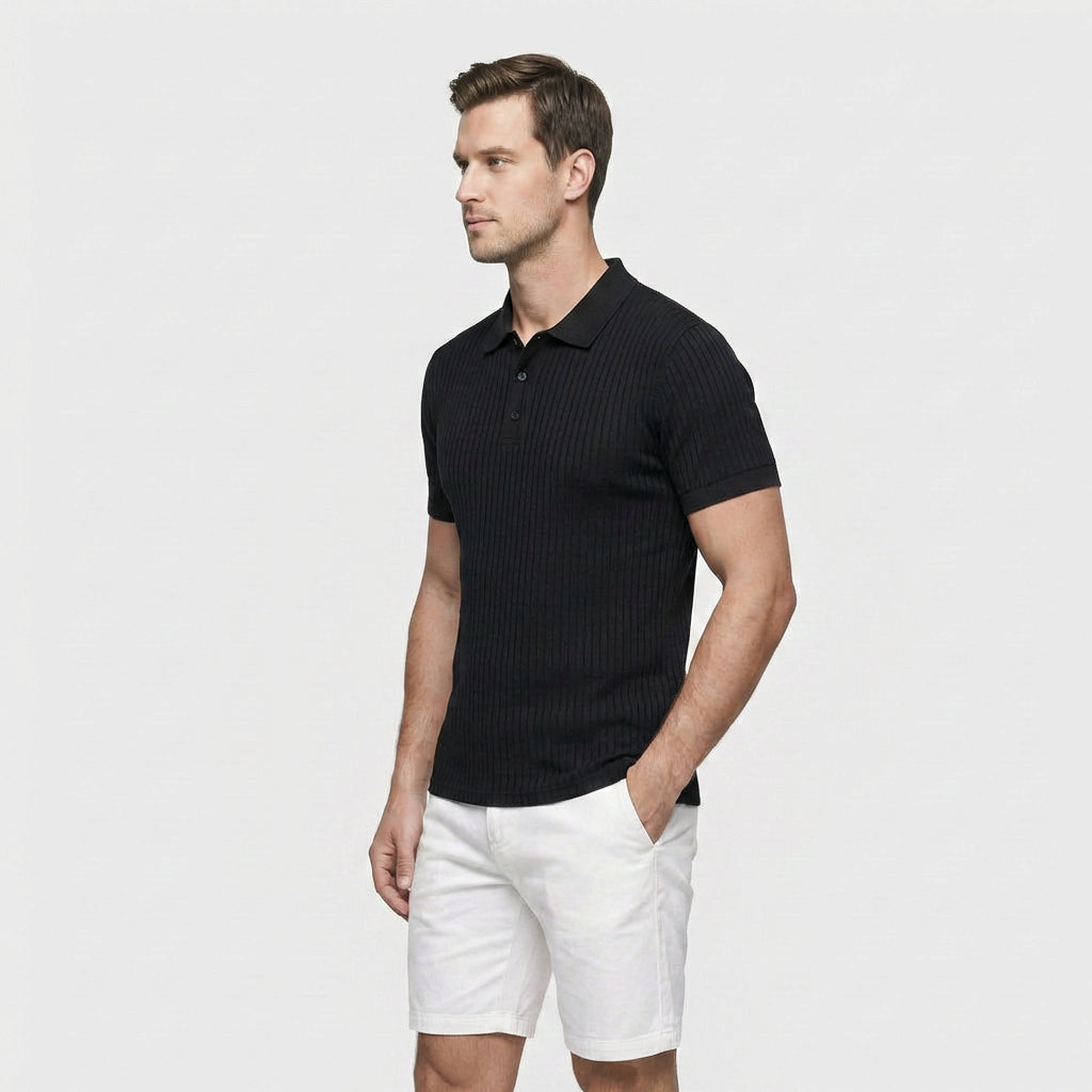Polo Maille Côtelée Manches Courtes Coupe Ajustée pour Homme