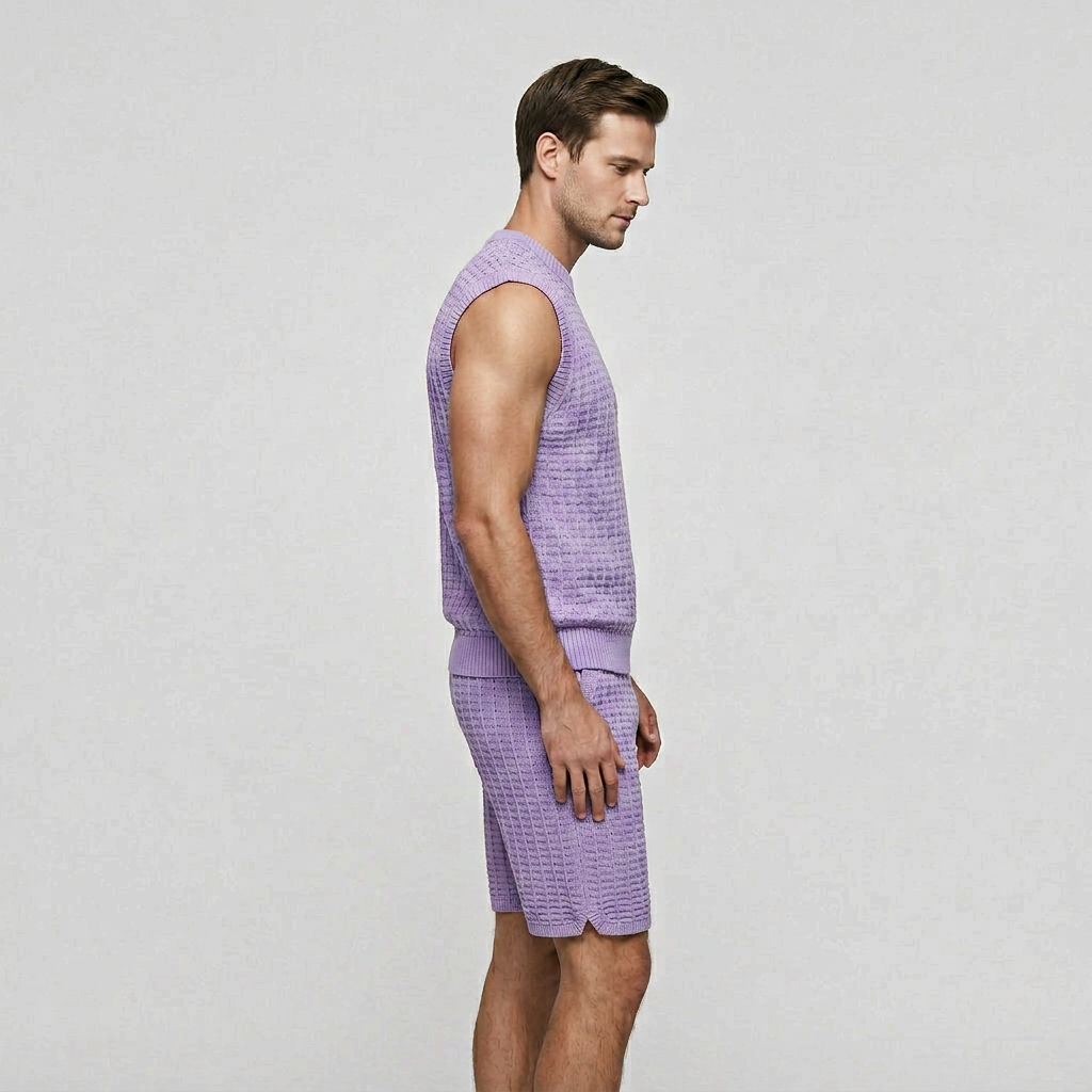 Ensemble Short Maille Ajourée Sans Manches pour Homme
