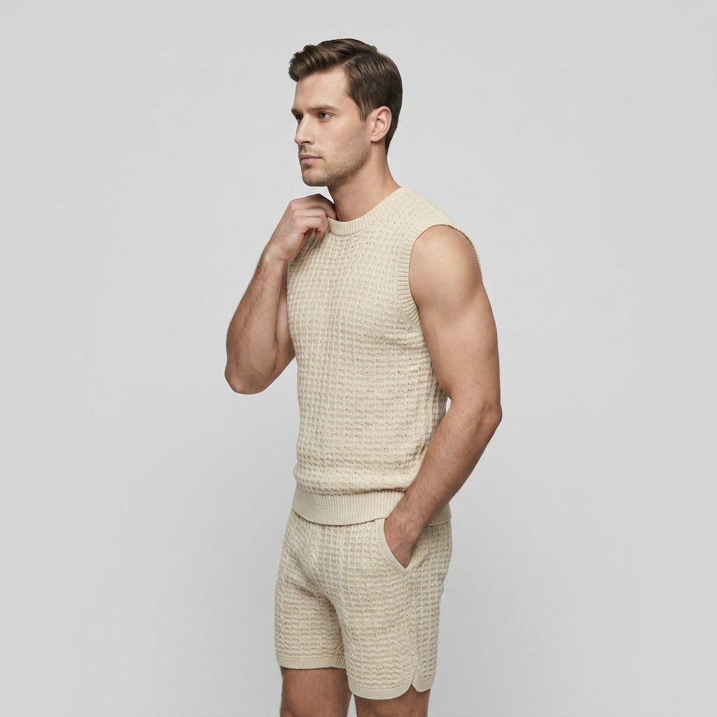 Ensemble Short Maille Ajourée Sans Manches pour Homme