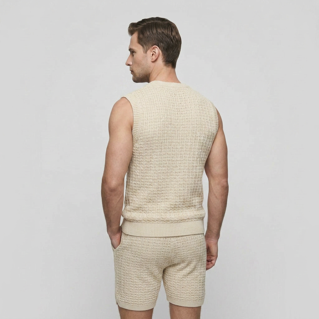 Ensemble Short Maille Ajourée Sans Manches pour Homme