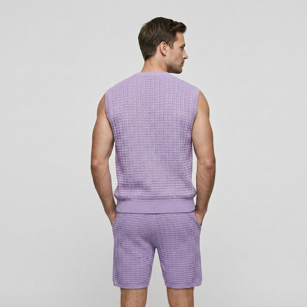 Ensemble Short Maille Ajourée Sans Manches pour Homme