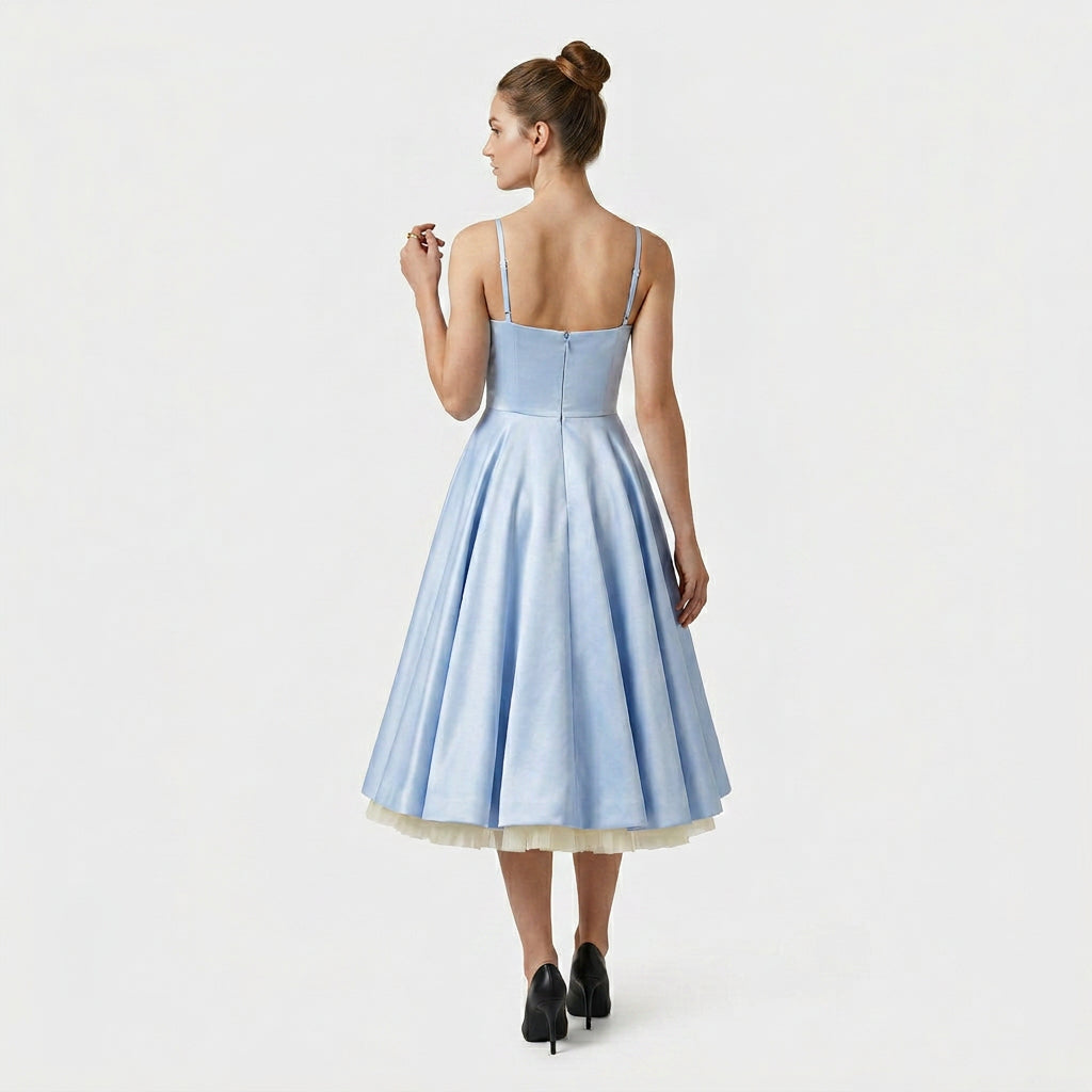 Robe Midi Corset Brodée Col V Coupe Évasée pour Femme