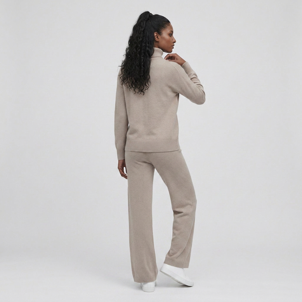 Ensemble Maille Pull Col Roulé et Pantalon Large pour Femme