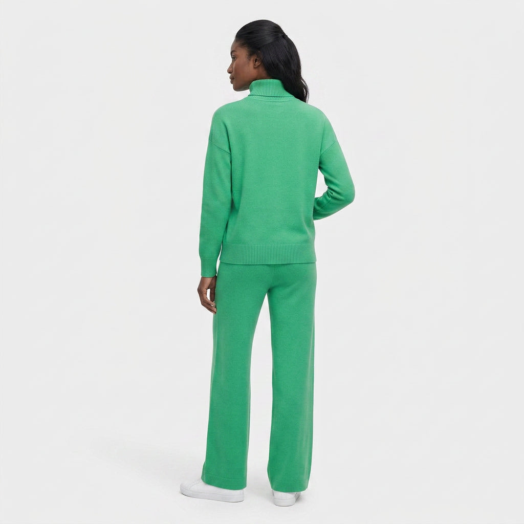 Ensemble Maille Pull Col Roulé et Pantalon Large pour Femme