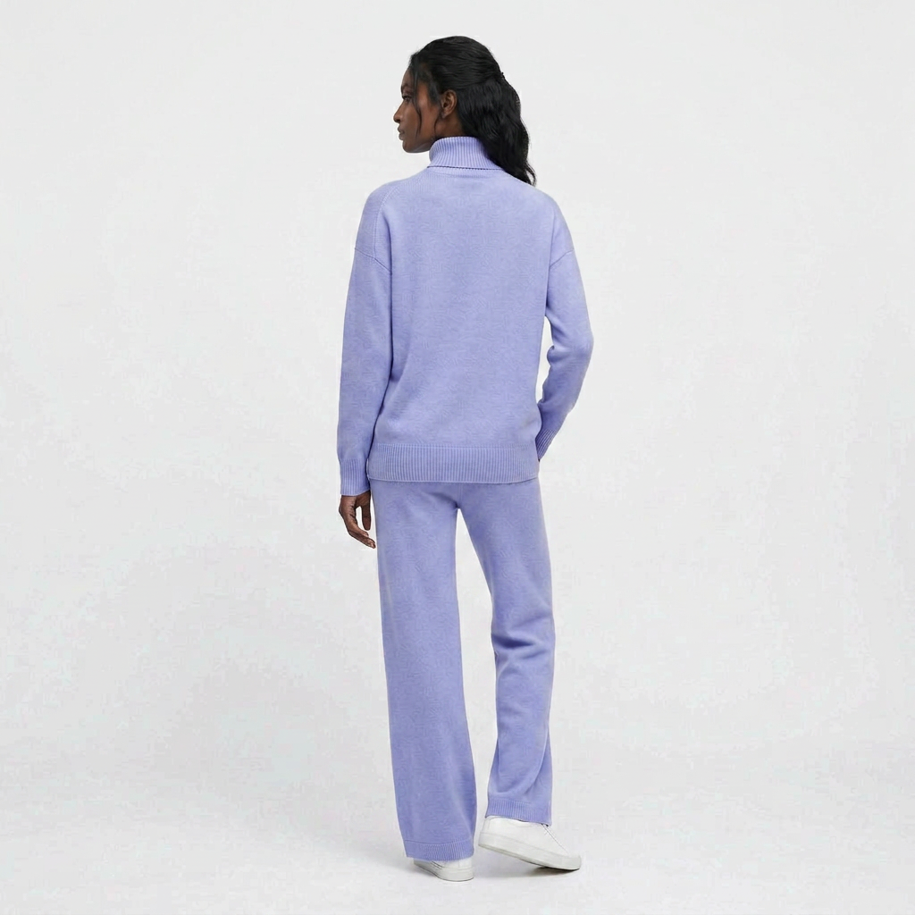 Ensemble Maille Pull Col Roulé et Pantalon Large pour Femme