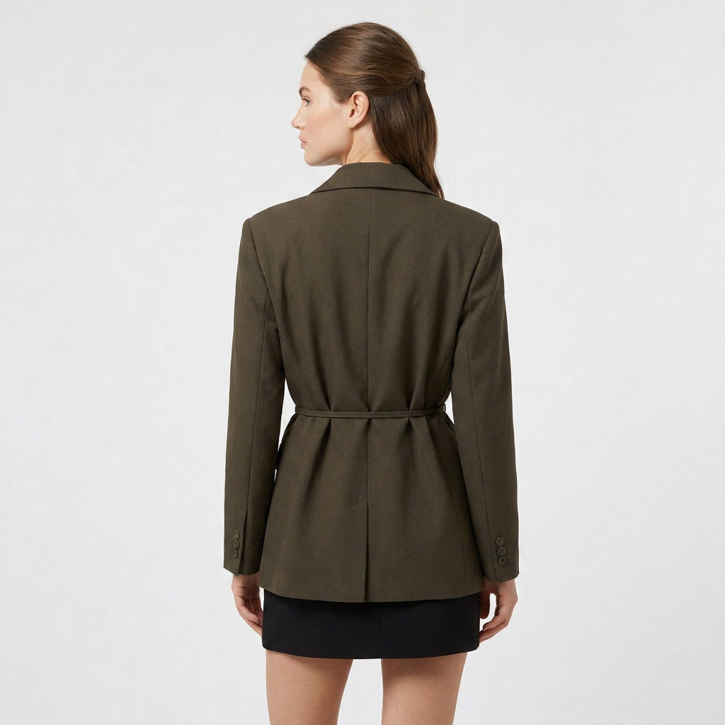 Blazer Ceinturé Coupe Ample Épaules Structurées pour Femme