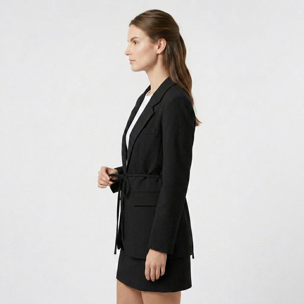 Blazer Ceinturé Coupe Ample Épaules Structurées pour Femme