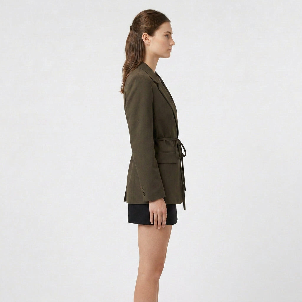Blazer Ceinturé Coupe Ample Épaules Structurées pour Femme