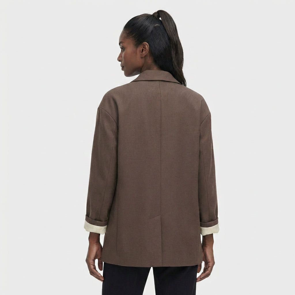 Blazer Double Boutonnage Coupe Ample Épaules Structurées pour Femme