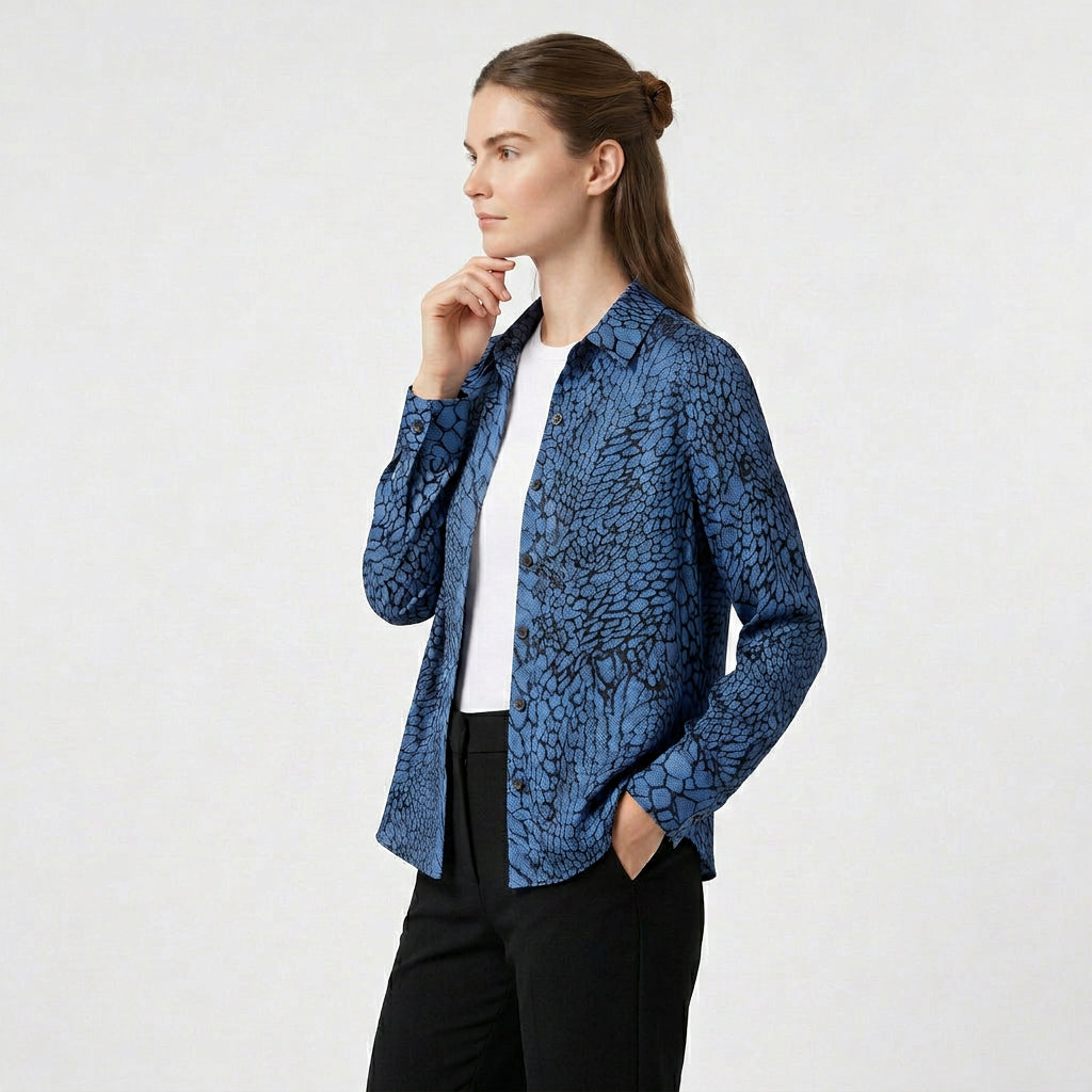 Blouse Satin Imprimé Serpent Col Classique pour Femme