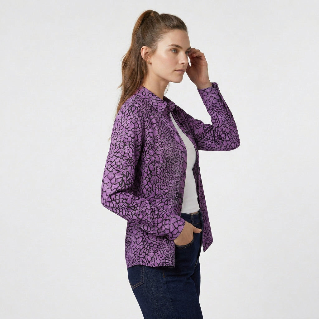 Blouse Satin Imprimé Serpent Col Classique pour Femme