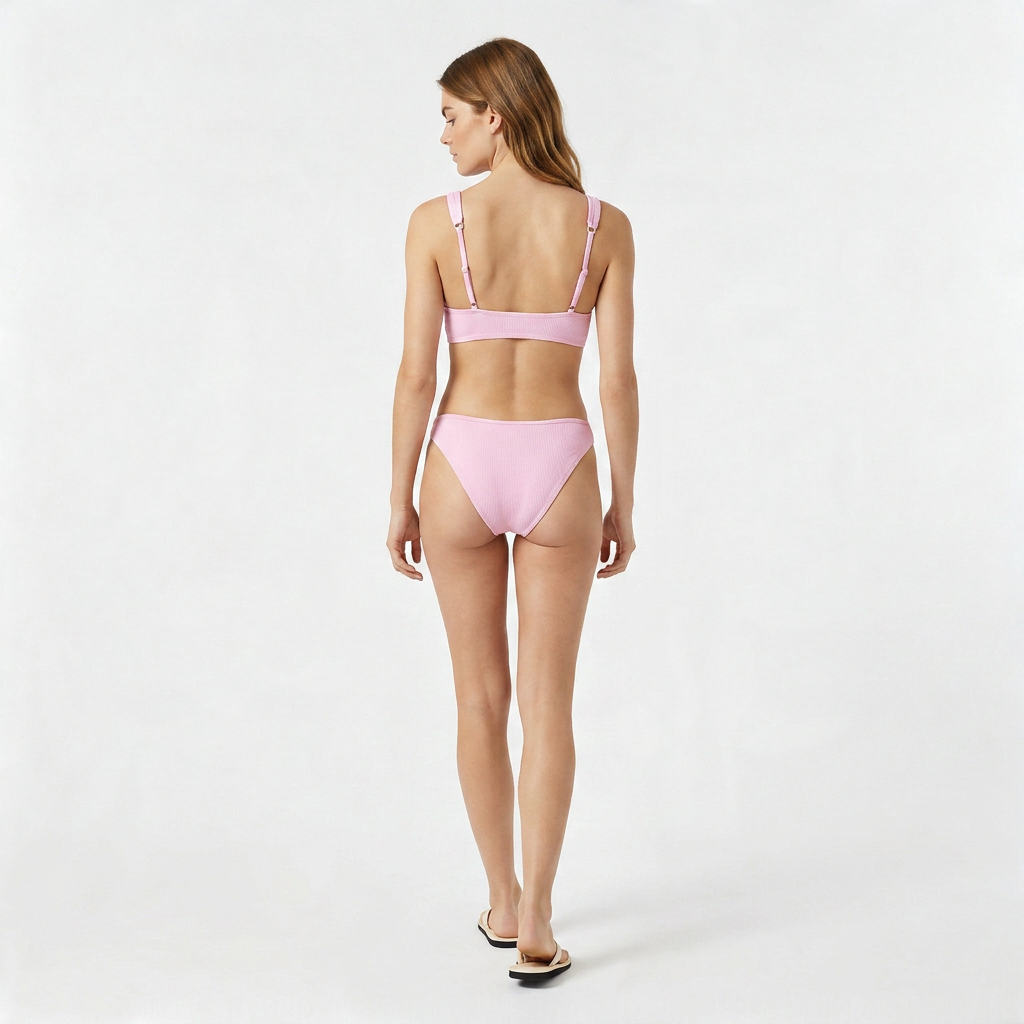 Maillot Deux Pièces Côtelé Taille Haute Effet Push-Up pour Femme