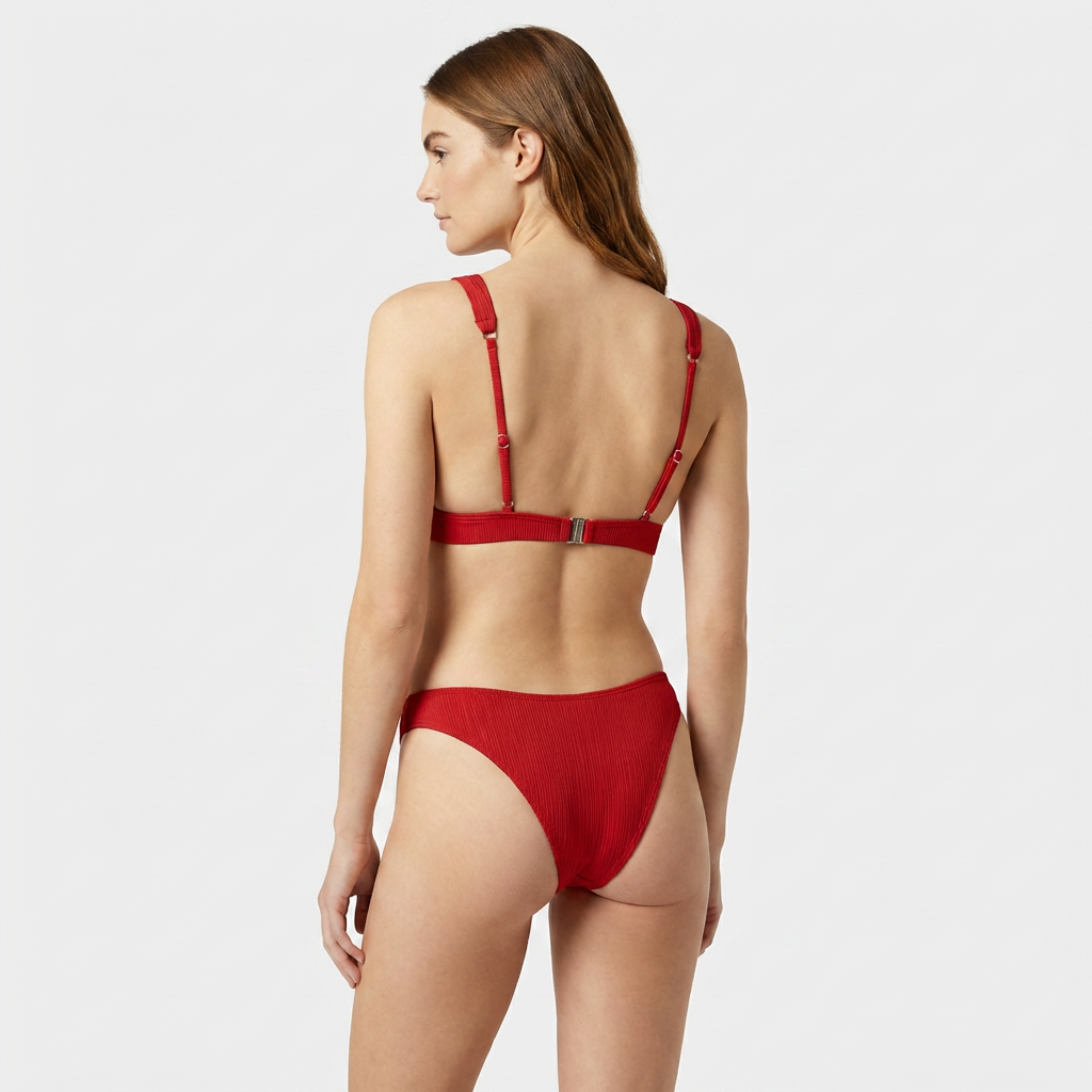Maillot Deux Pièces Côtelé Taille Haute Effet Push-Up pour Femme