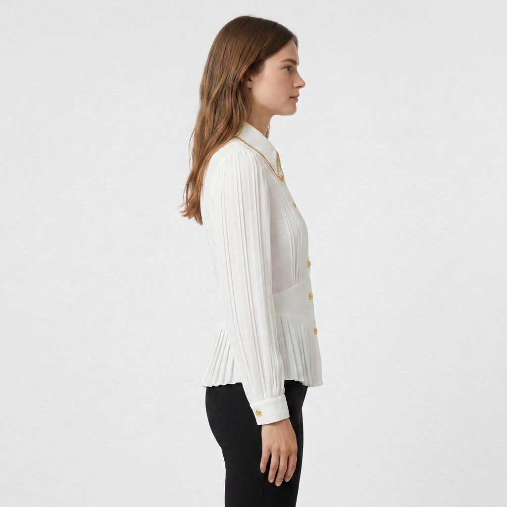 Blouse Plissée Col Lavallière Coupe Fluide pour Femme