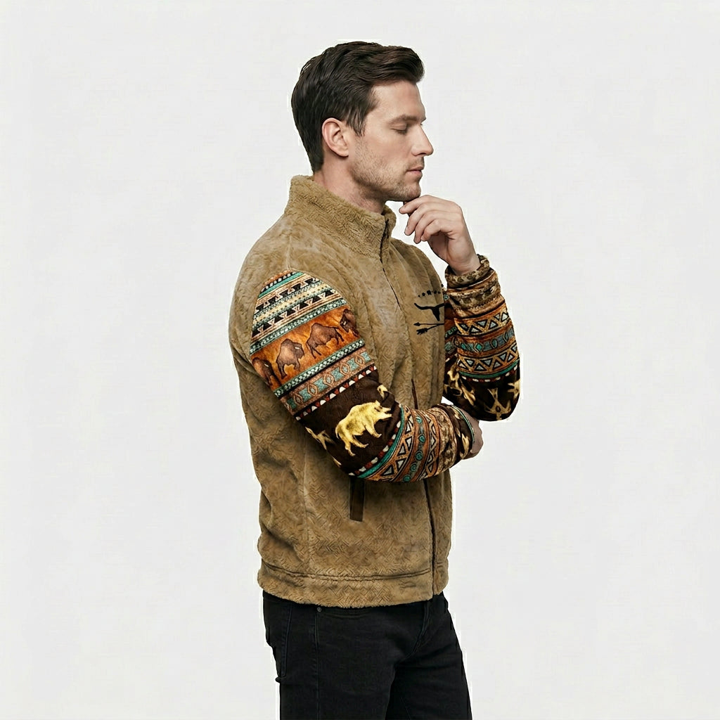 Veste Western Doublure Polaire Motifs Ethniques pour Homme