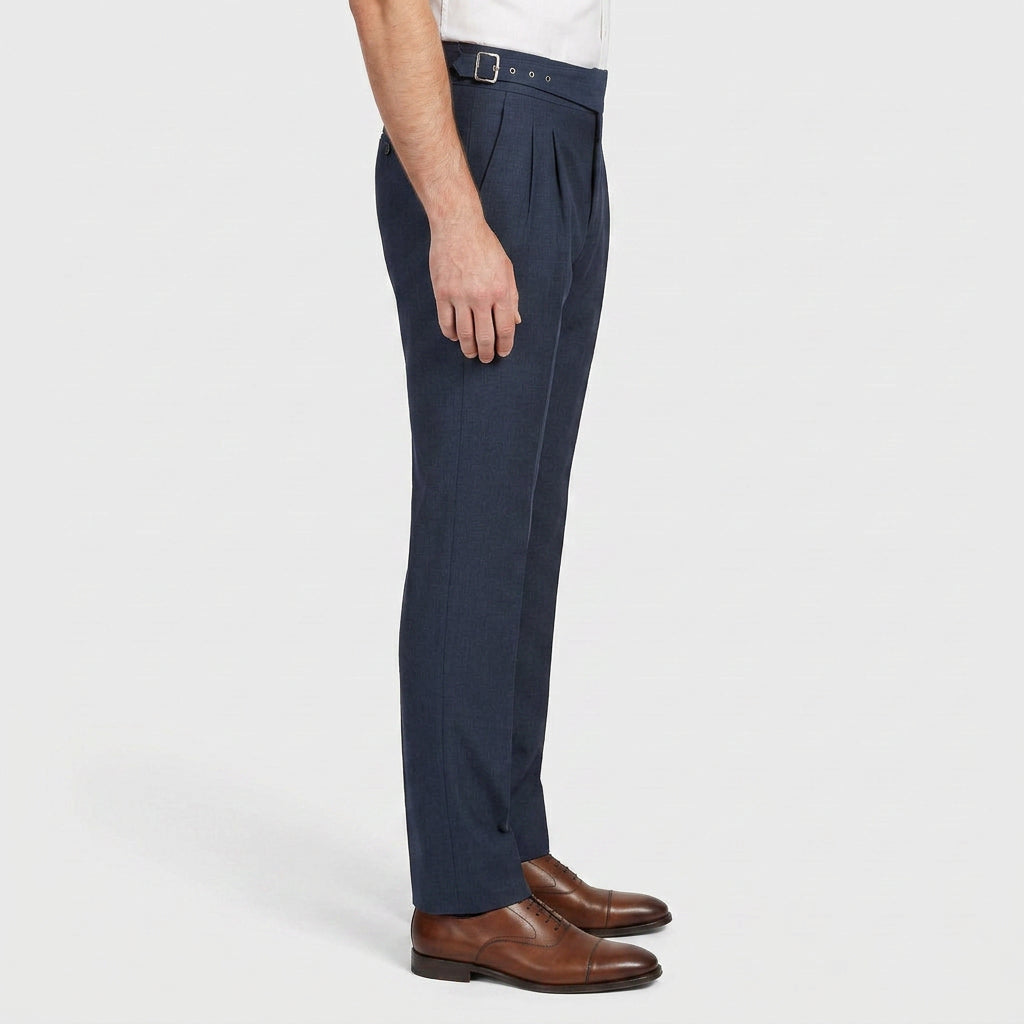 Pantalon Habillé Taille Haute Plissé Coupe Droite pour Homme