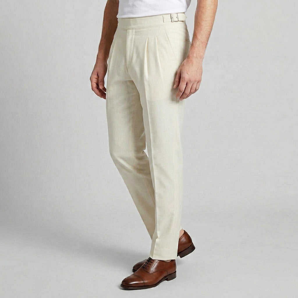 Pantalon Habillé Taille Haute Plissé Coupe Droite pour Homme
