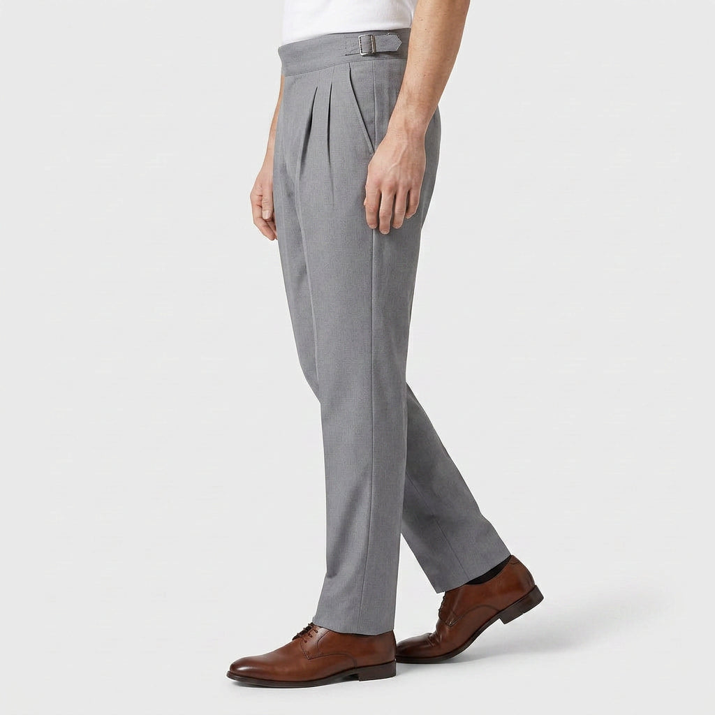 Pantalon Habillé Taille Haute Plissé Coupe Droite pour Homme