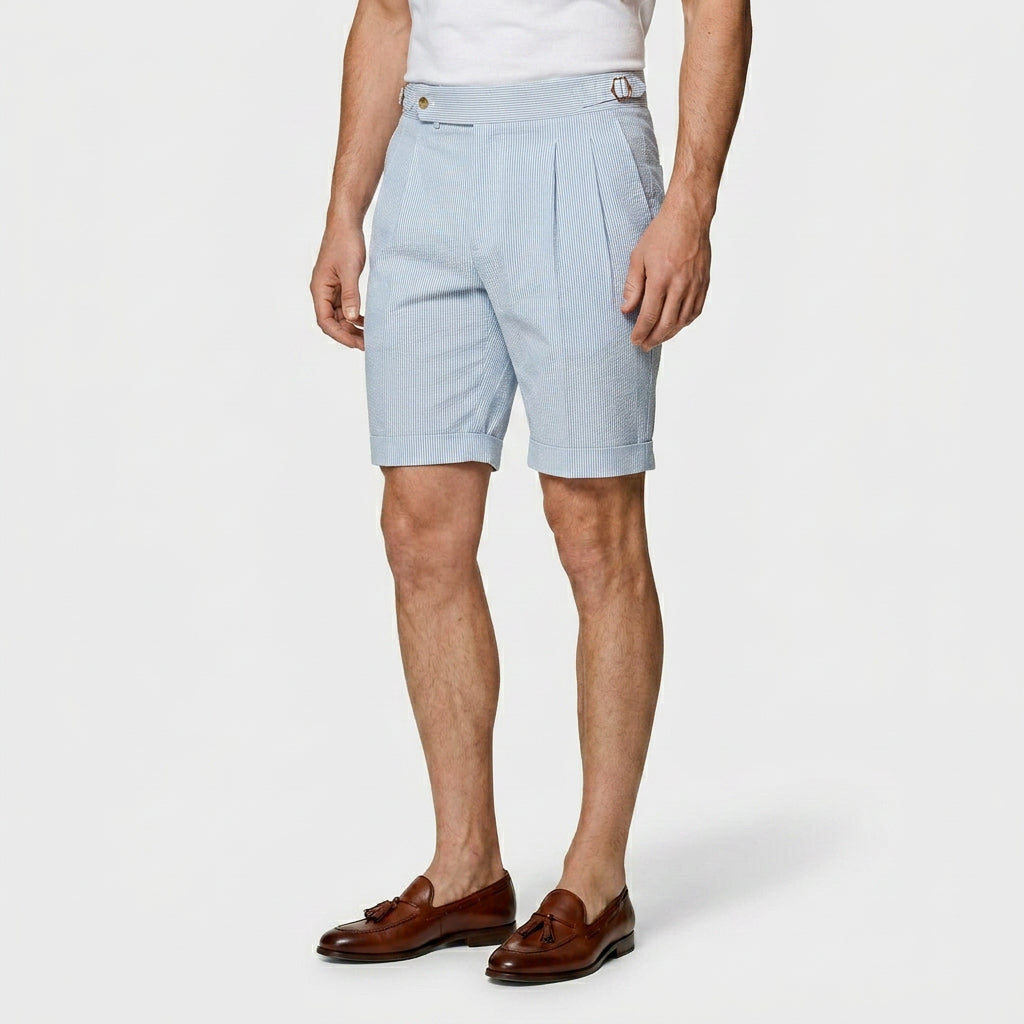 Short Chino Seersucker Taille Haute Plis Marqués pour Homme