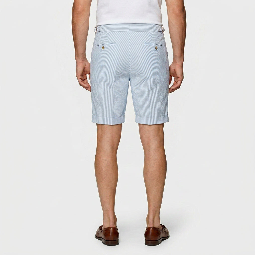Short Chino Seersucker Taille Haute Plis Marqués pour Homme