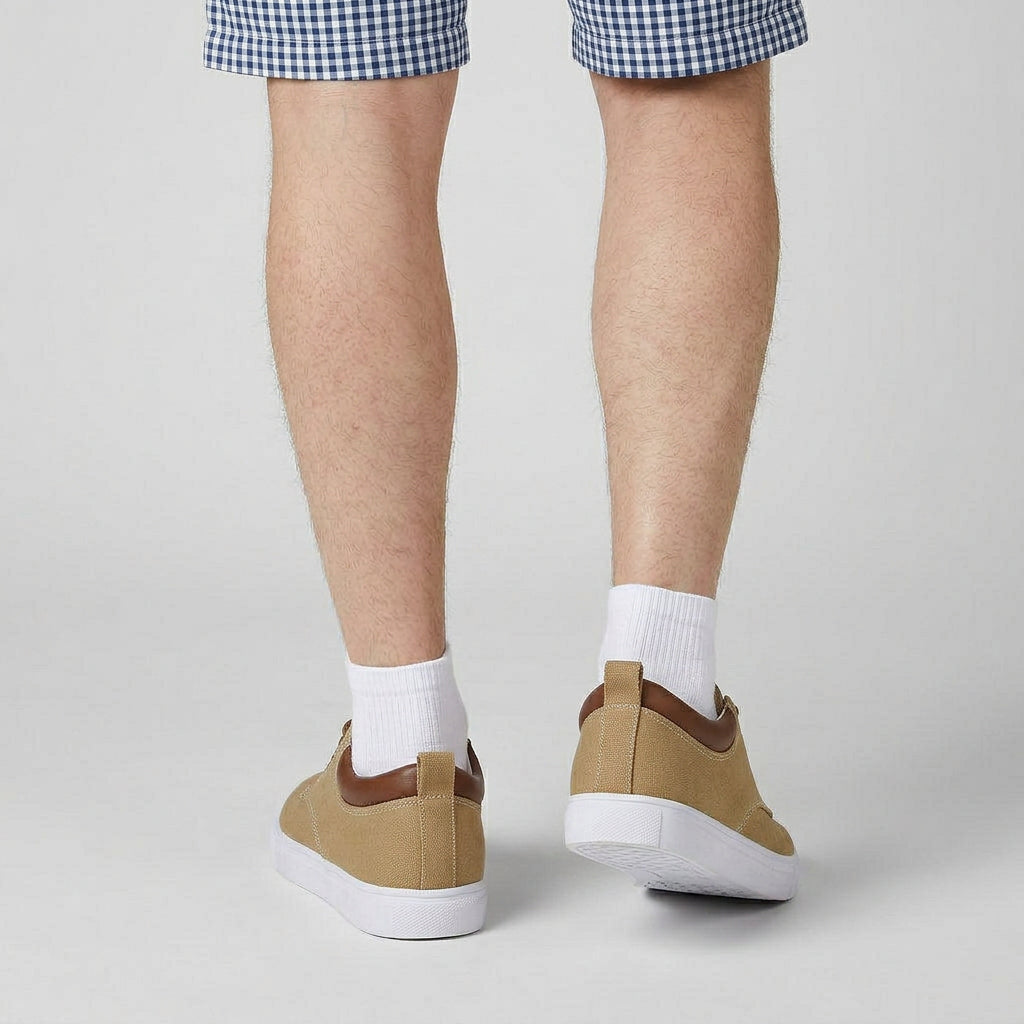 Baskets Toile Lacées Semelle Plate Talon Contrasté pour Homme