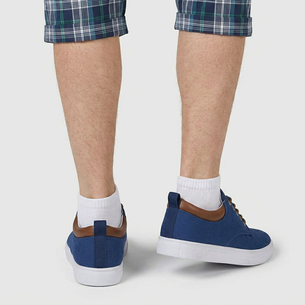Baskets Toile Lacées Semelle Plate Talon Contrasté pour Homme